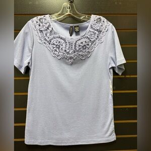 Jason Maxwell Periwinkle Lace Neck Top – Size S, NWT